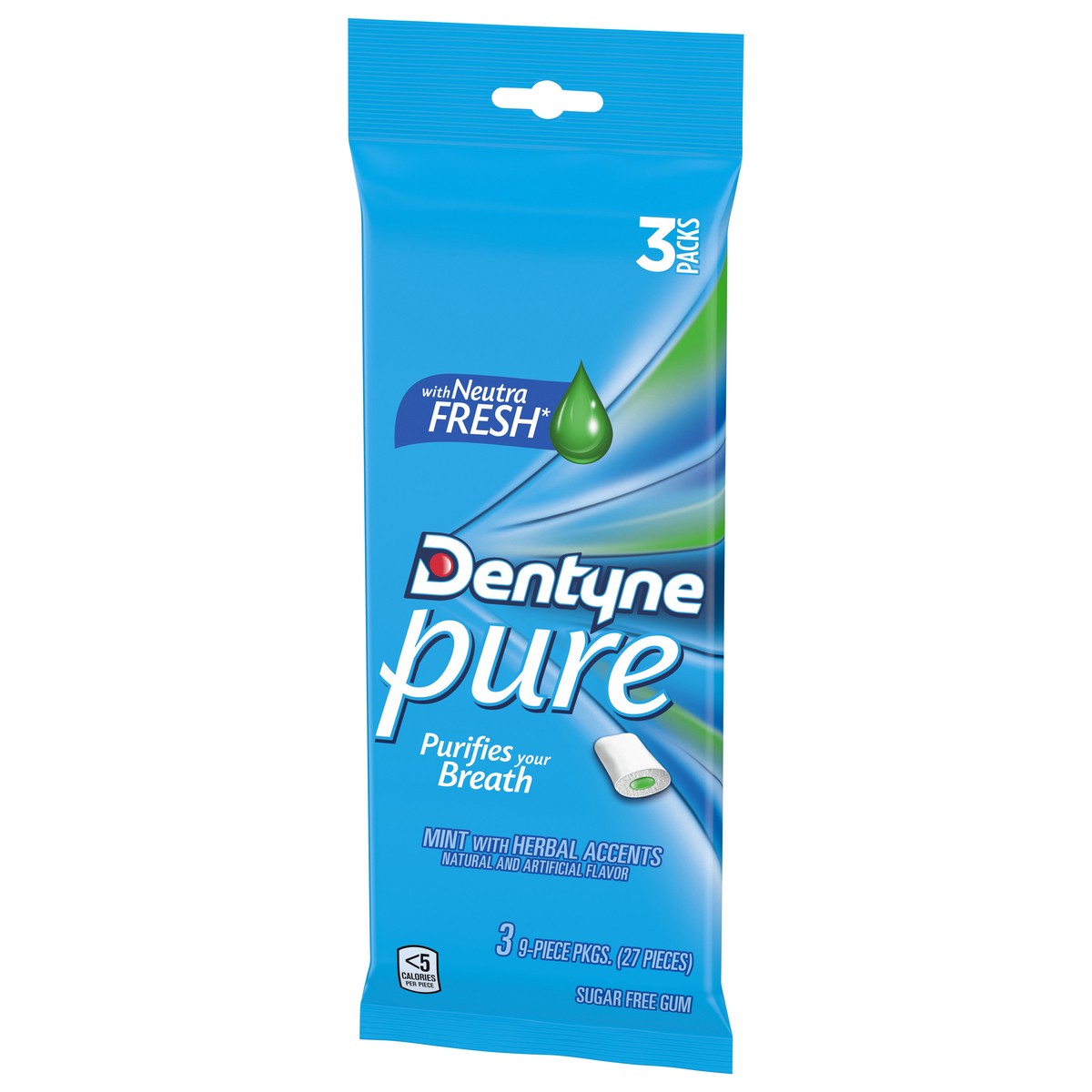 slide 9 of 9, Dentyne Pure Mint with Herbal Accents Sugar Free Gum, 3 Packs of 9 Pieces (27 Total Pieces), 0.12 lb