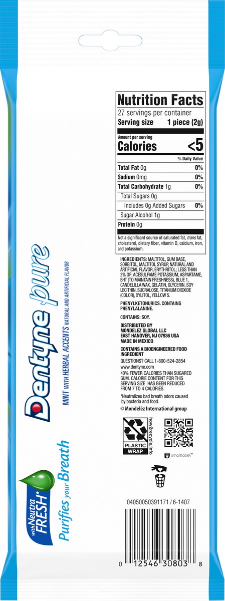 slide 4 of 9, Dentyne Pure Mint with Herbal Accents Sugar Free Gum, 3 Packs of 9 Pieces (27 Total Pieces), 0.12 lb