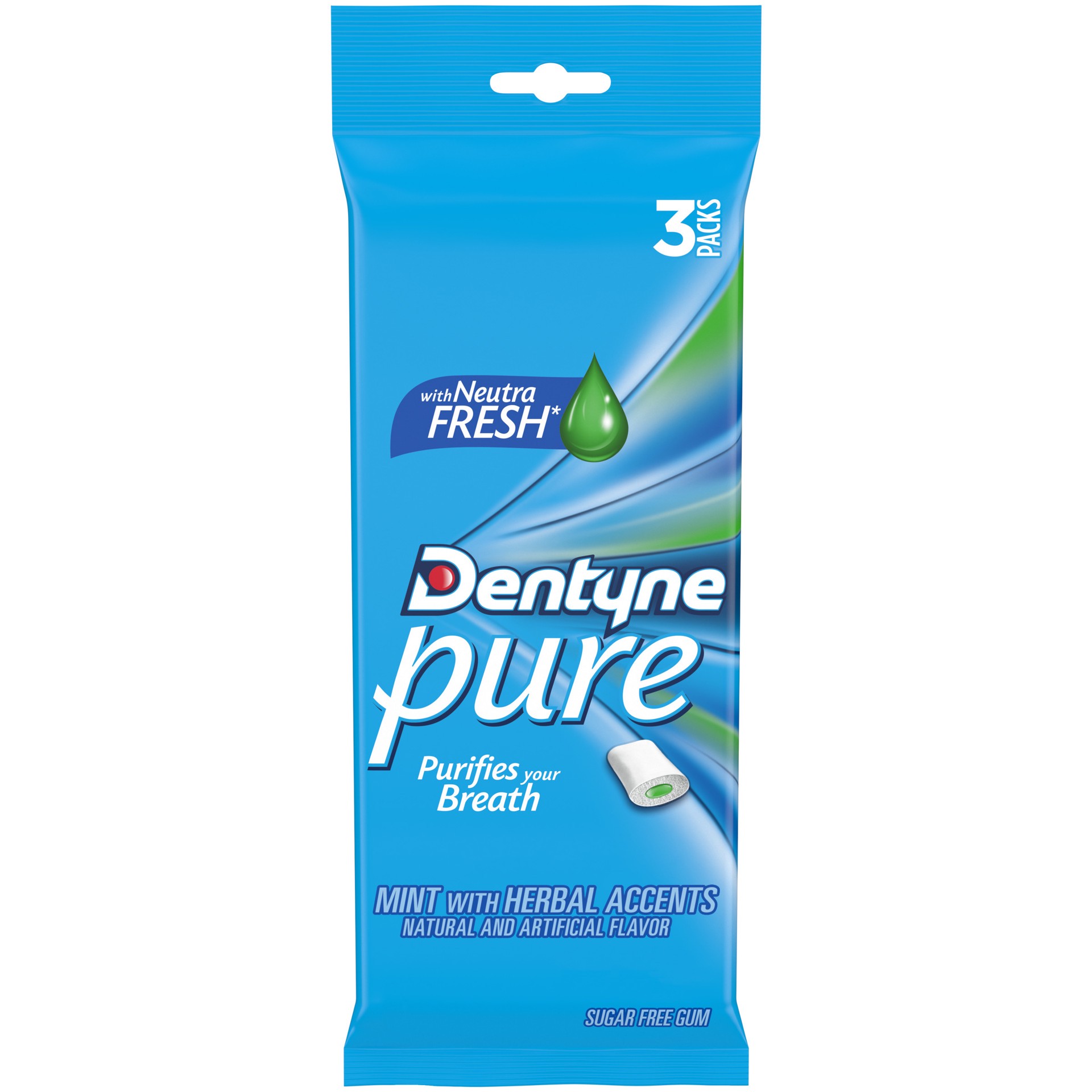 slide 1 of 9, Dentyne Pure Mint with Herbal Accents Sugar Free Gum, 3 Packs of 9 Pieces (27 Total Pieces), 0.12 lb