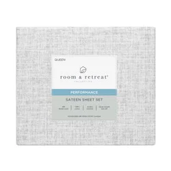 ROOM & RETREAT RR 400 Thread Counts Sheet Set, Queen, 4 pc set, Linen Print, Quiet Gray