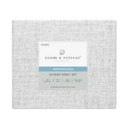 ROOM & RETREAT RR 400 Thread Counts Sheet Set, Queen, 4 pc set, Linen Print, Quiet Gray
