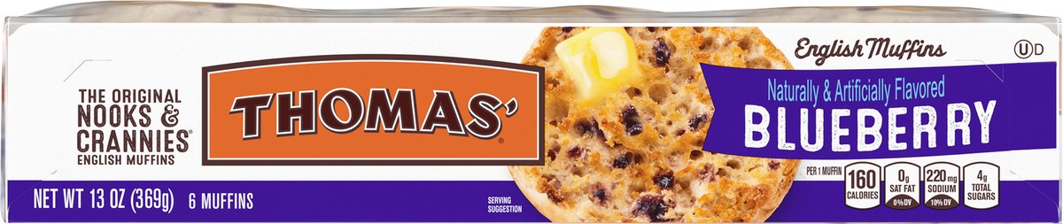 slide 11 of 11, Thomas' Nooks & Crannies Blueberry English Muffins, 6 count, 13 oz, 6 ct
