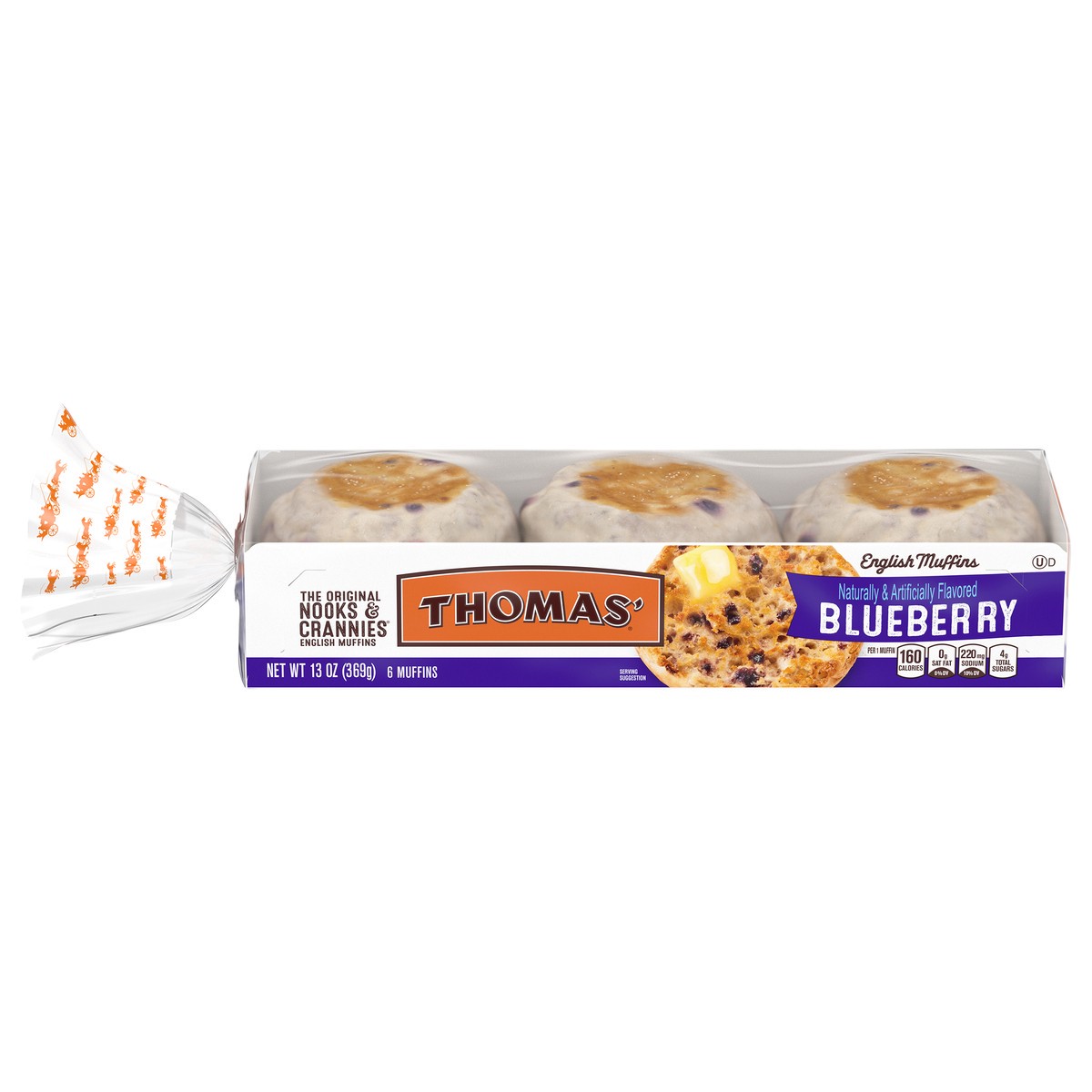 slide 6 of 11, Thomas' Nooks & Crannies Blueberry English Muffins, 6 count, 13 oz, 6 ct