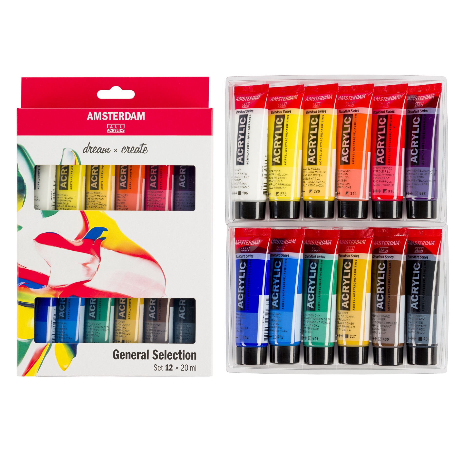slide 4 of 6, New Amsterdam Standard Series 12 Color General Selection Acrylic Paint Set, 20 ml