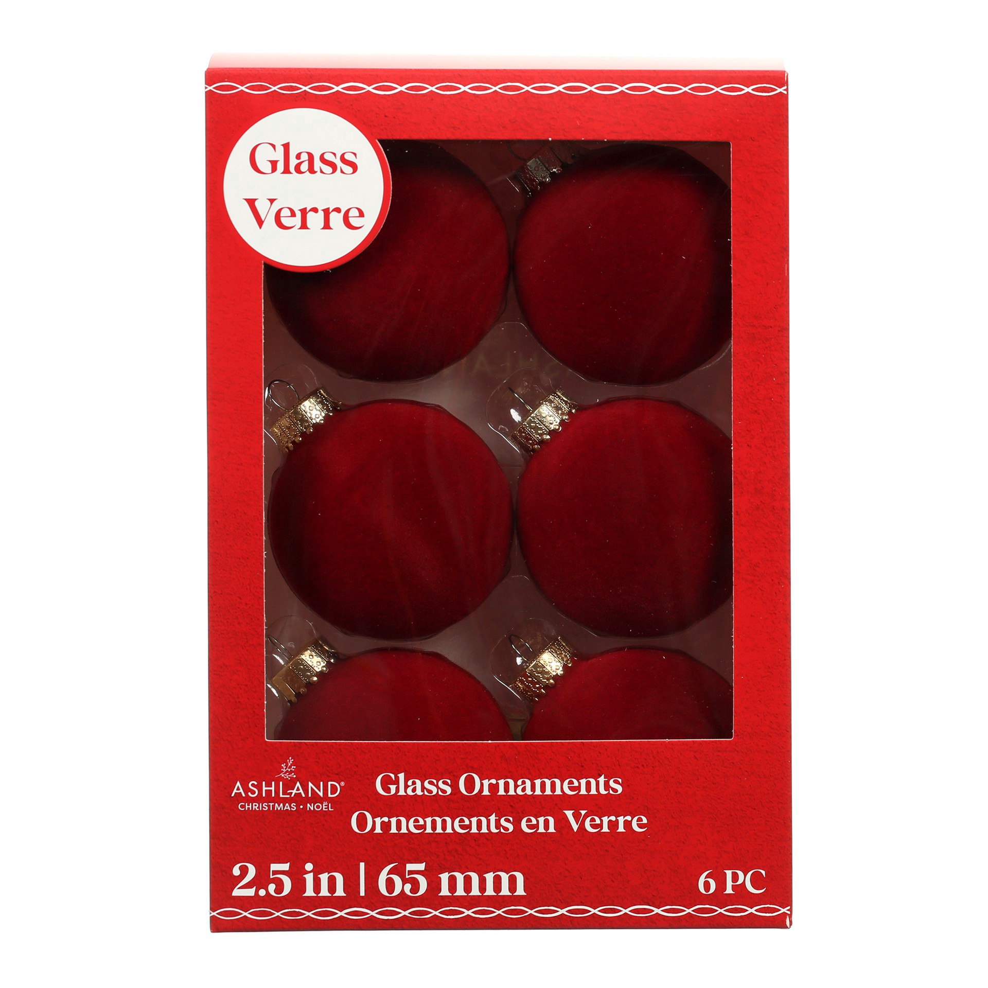 slide 3 of 3, 6 Pack 2.5" Dark Red Flocked Glass Ball Ornaments By Ashland, 6 ct