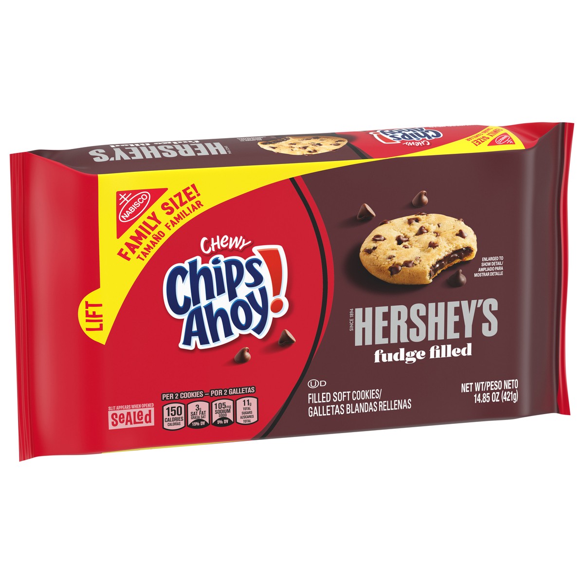 slide 7 of 9, CHIPS AHOY! Chewy Hershey's Fudge Filled Soft Cookies, Family Size, 14.85 oz, 14.85 oz