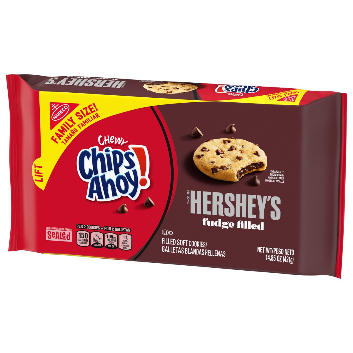 slide 2 of 9, CHIPS AHOY! Chewy Hershey's Fudge Filled Soft Cookies, Family Size, 14.85 oz, 14.85 oz
