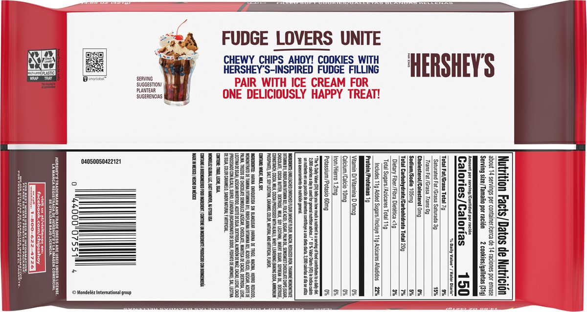 slide 5 of 9, CHIPS AHOY! Chewy Hershey's Fudge Filled Soft Cookies, Family Size, 14.85 oz, 14.85 oz