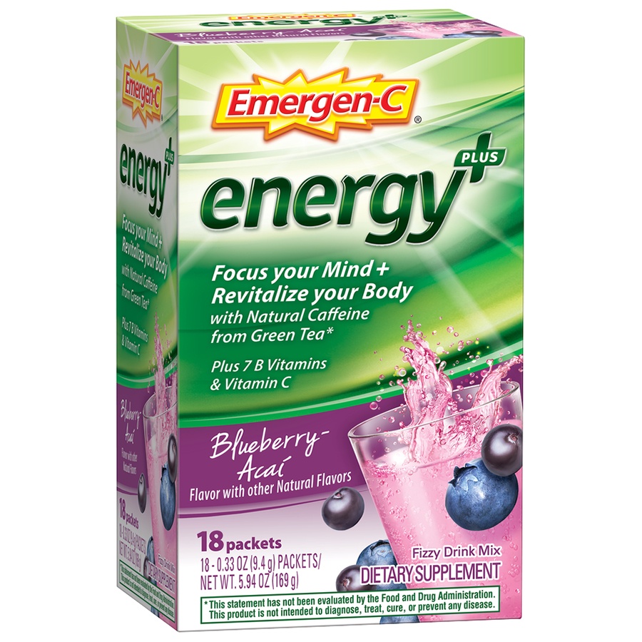 slide 2 of 7, Emergen-C Energy Dietary Supplement Drink Mix - Blueberry Acai, 18 ct