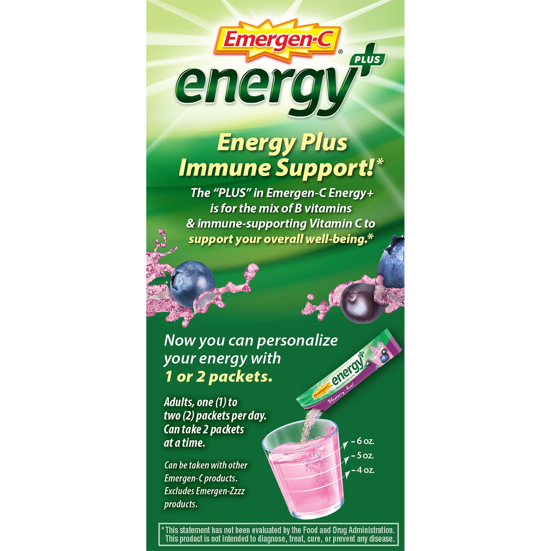 slide 4 of 7, Emergen-C Energy Dietary Supplement Drink Mix - Blueberry Acai, 18 ct
