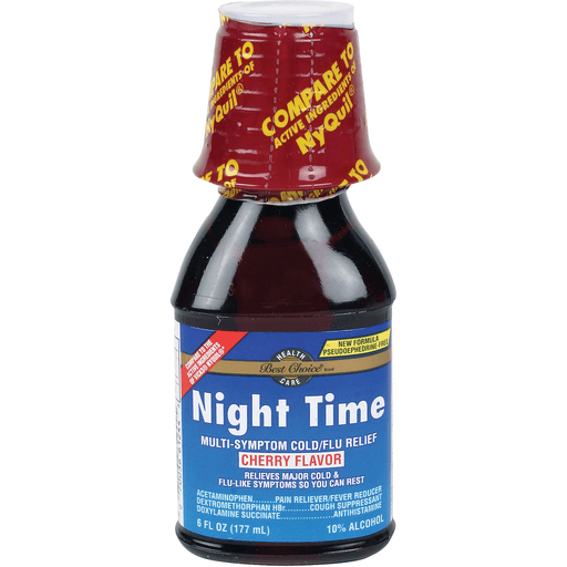 slide 1 of 1, Best Choice Night Time Multisymptom Cold & Flu Relief Cherry Flavor, 8 oz