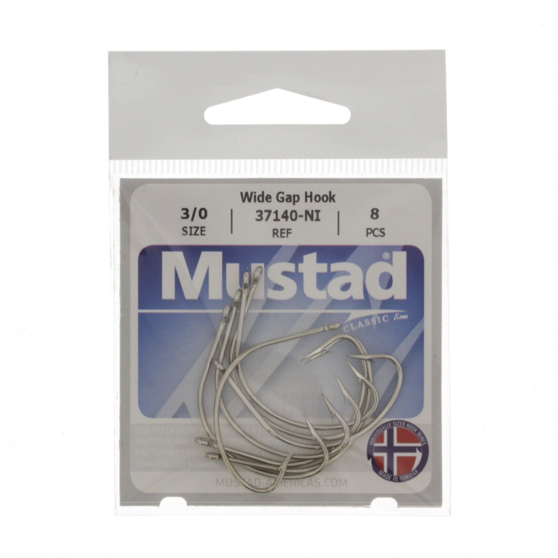 slide 1 of 1, Mustad Wide Gap Hook, Size 3/0, 8 ct