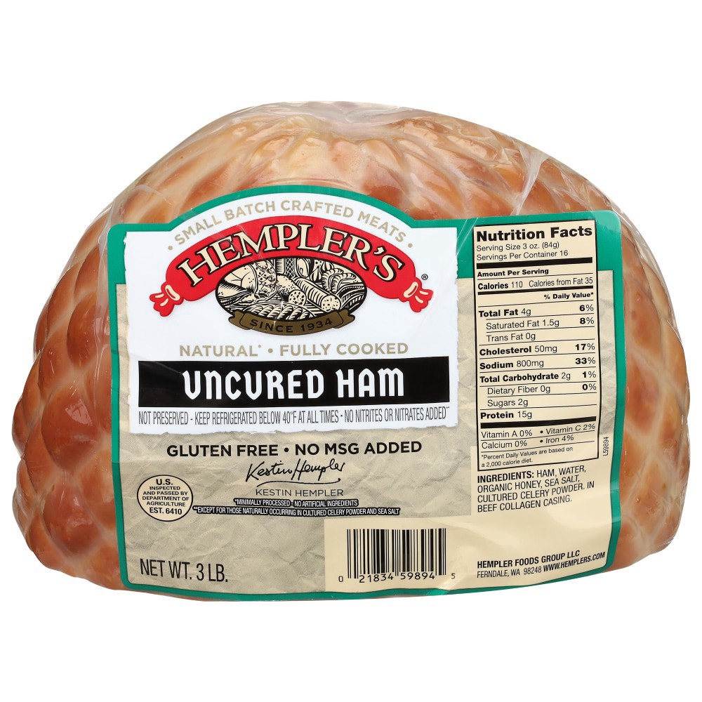slide 2 of 3, Hempler's Gluten Free Uncured Ham 3 lb, 3 lb
