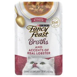 Purina Fancy Feast Lickable Wet Cat Food Broth Topper Seafood Bisque and Accents of Real Lobster