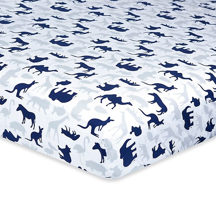 slide 1 of 3, Just Born Dream Jungle Print Fitted Crib Sheet - Navy, 1 ct