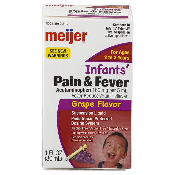 slide 1 of 5, Meijer Infants' Pain & Fever Oral Suspension, Grape Flavor, 1 oz