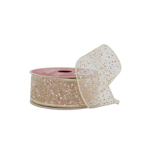 slide 1 of 3, 1.5" X 30ft. Gold Glitter Wired Sheer Ribbon By Celebrate It, 1.5 in x 30 ft