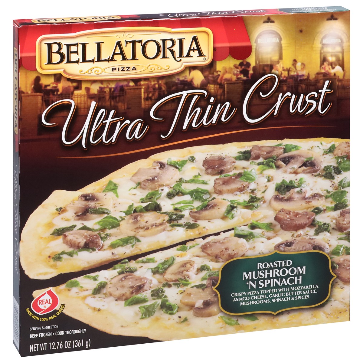 slide 3 of 9, Bellatoria Ultra Thin Crust Roasted Mushroom 'N Spinach Pizza 12.76 oz, 12.76 oz