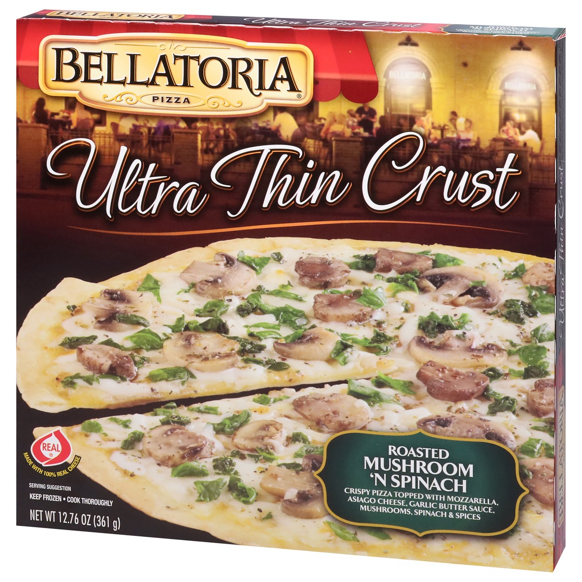 slide 4 of 9, Bellatoria Ultra Thin Crust Roasted Mushroom 'N Spinach Pizza 12.76 oz, 12.76 oz