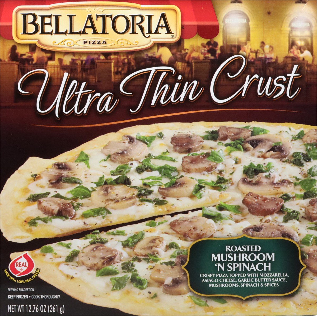 slide 2 of 9, Bellatoria Ultra Thin Crust Roasted Mushroom 'N Spinach Pizza 12.76 oz, 12.76 oz