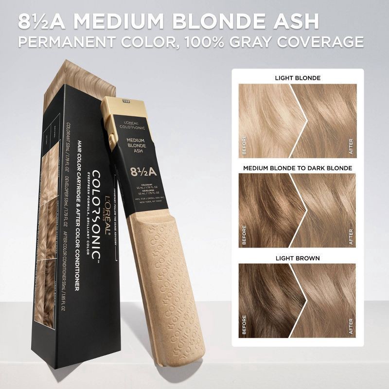 slide 9 of 9, L'Oreal Paris Colorsonic Ammonia Free Permanent Hair Color Cartridge - Medium Blonde Ash 8.5A, 1 ct