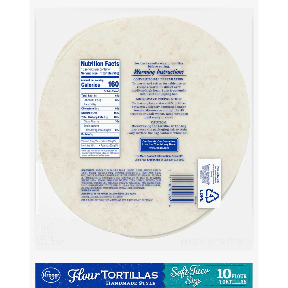 slide 2 of 2, Kroger Soft Taco Size Flour Tortillas, 10 ct; 17.5 oz