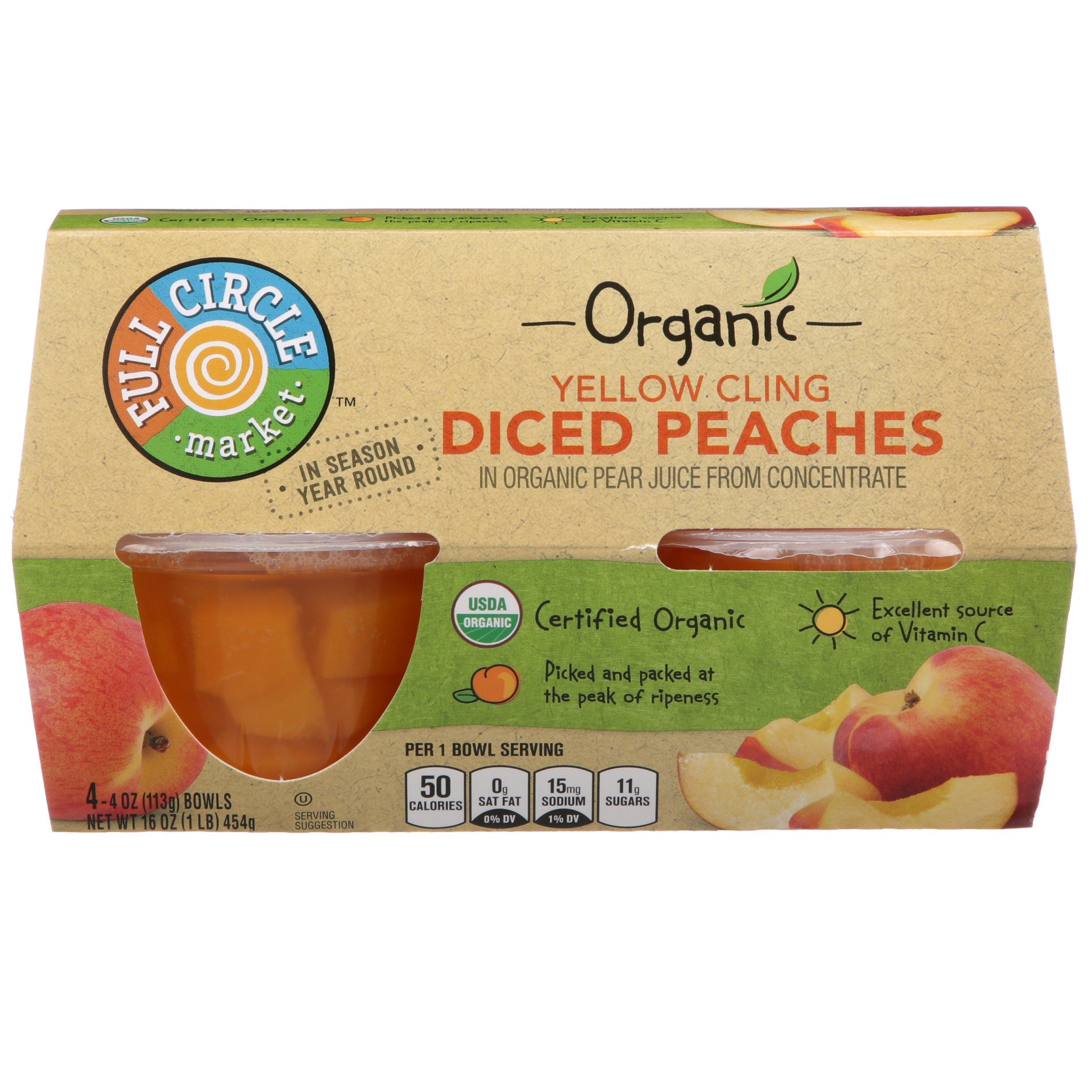 slide 1 of 6, Full Circle Market Organic Yellow Cling Diced Peaches, 4 ct; 4 oz