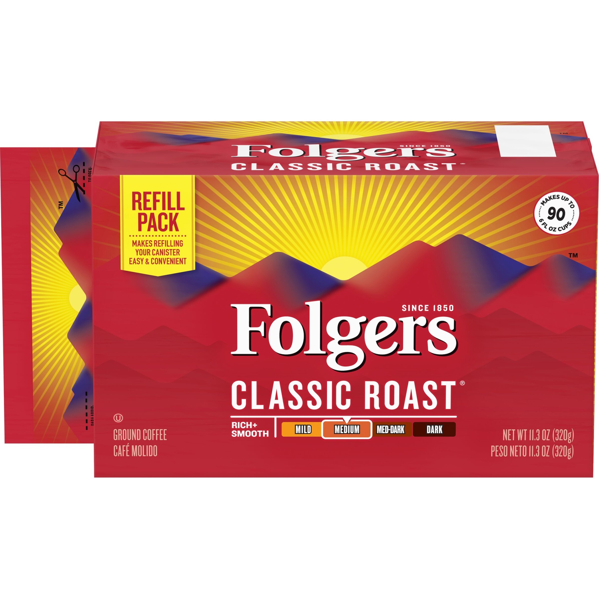 slide 1 of 3, Folgers Classic Medium Roast Ground Coffee Refill Pack, 11.3 oz