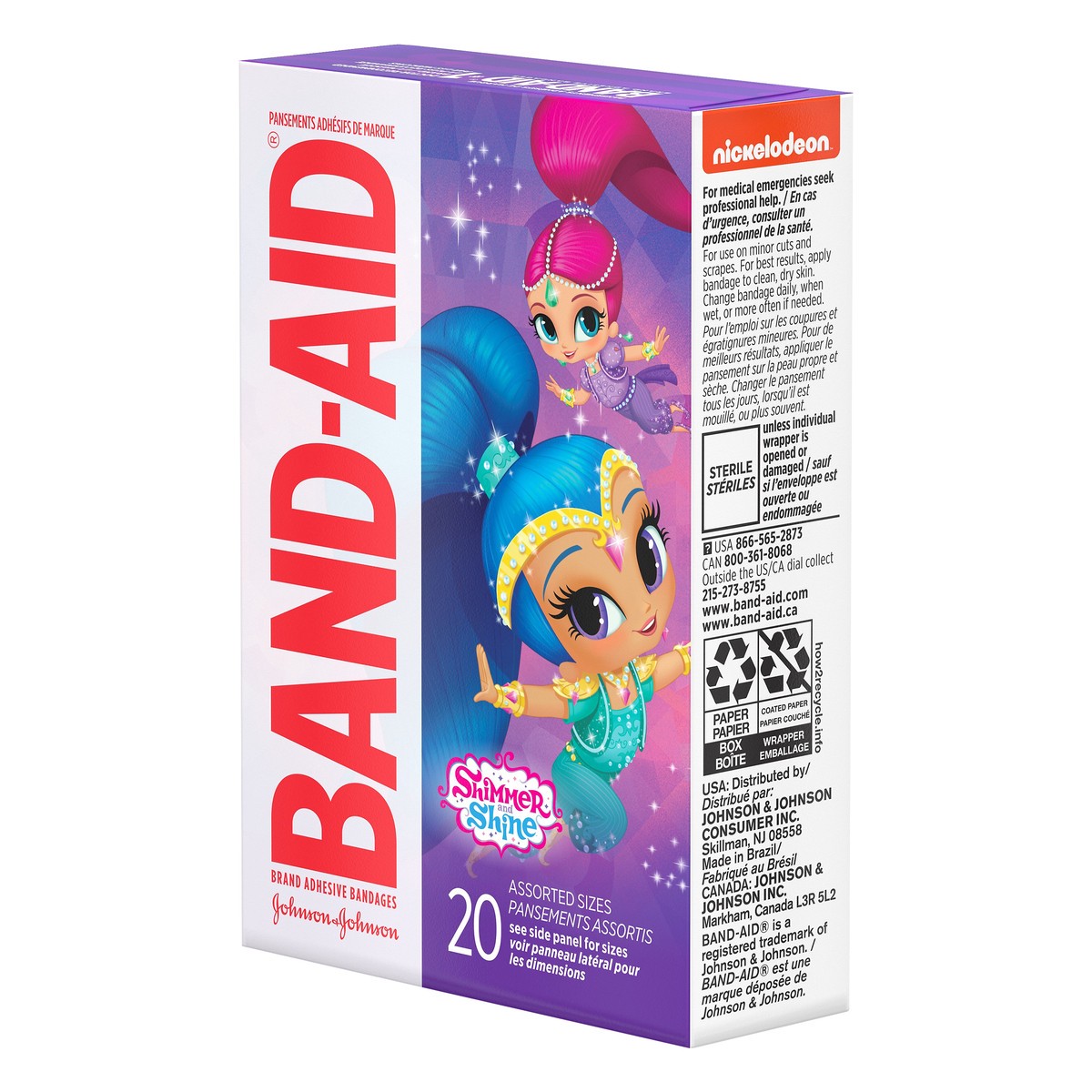 slide 7 of 7, BAND-AID Adhesive Bandages for Minor Cuts and Scrapes, Featuring Nickelodeon Shimmer and Shine Characters for Kids, Assorted Sizes 20 ct, 20 ct