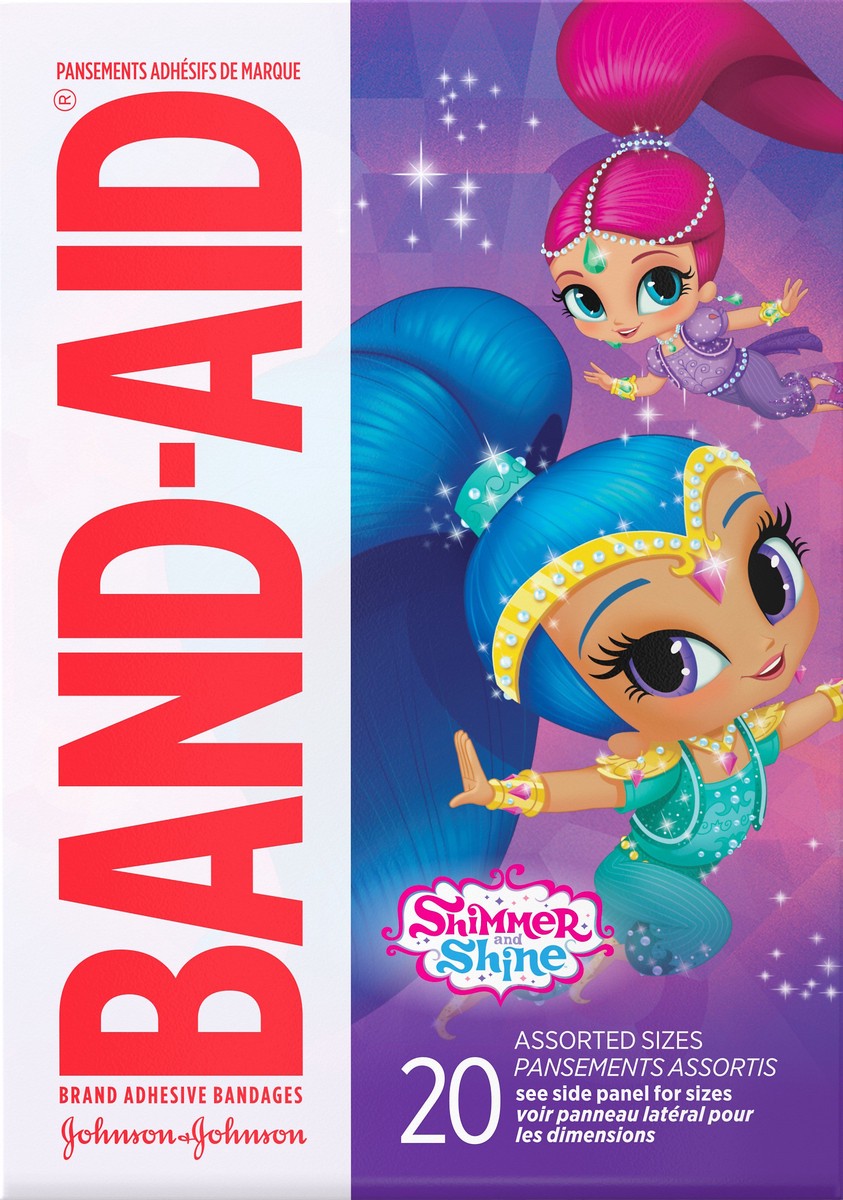 slide 4 of 7, BAND-AID Adhesive Bandages for Minor Cuts and Scrapes, Featuring Nickelodeon Shimmer and Shine Characters for Kids, Assorted Sizes 20 ct, 20 ct