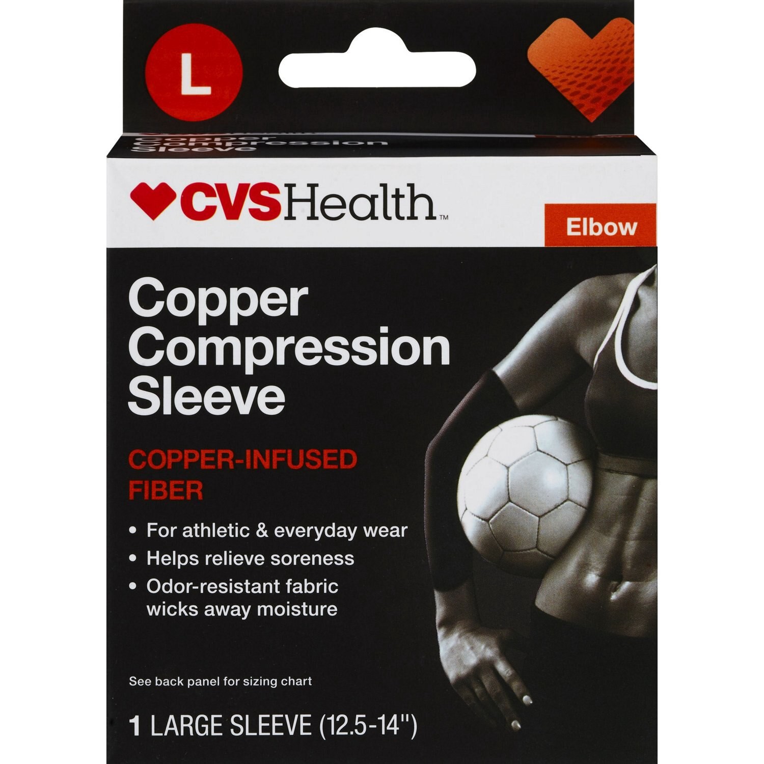 slide 1 of 4, CVS Health Elbow Copper Compression Sleeve, Large, 1 ct