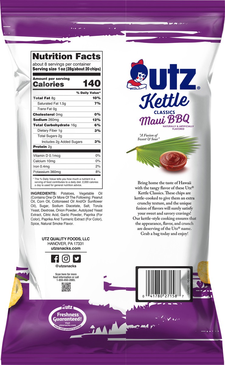 slide 4 of 7, Utz 7.5 oz Utz Kettle Classics Maui BBQ Potato Chips, 7.5 oz