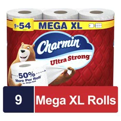 Charmin Toilet Paper Ultra Strong, 9 Mega XL Rolls, 2-ply Bath Tissue