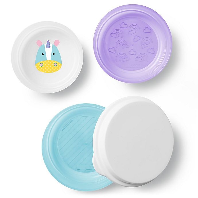 slide 2 of 3, Skip Hop SKIP*HOP Unicorn Zoo Smart Serve Non-Slip Bowls - Purple/Blue, 4 ct