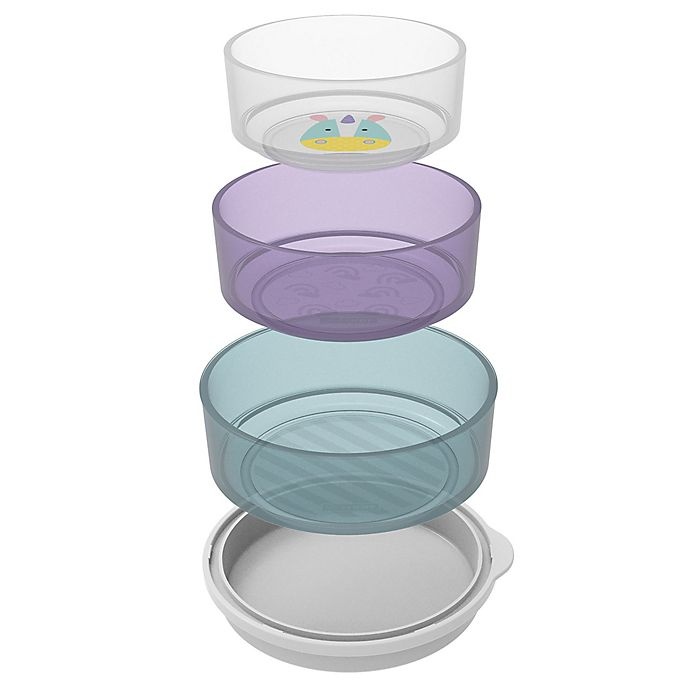 slide 3 of 3, Skip Hop SKIP*HOP Unicorn Zoo Smart Serve Non-Slip Bowls - Purple/Blue, 4 ct