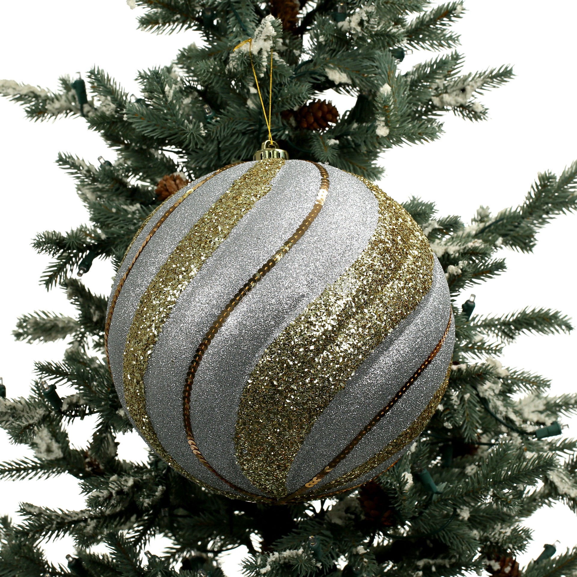 slide 2 of 2, 9.75" Silver & Gold Glitter Twist Shatterproof Ball Ornament By Ashland, 9.75 in