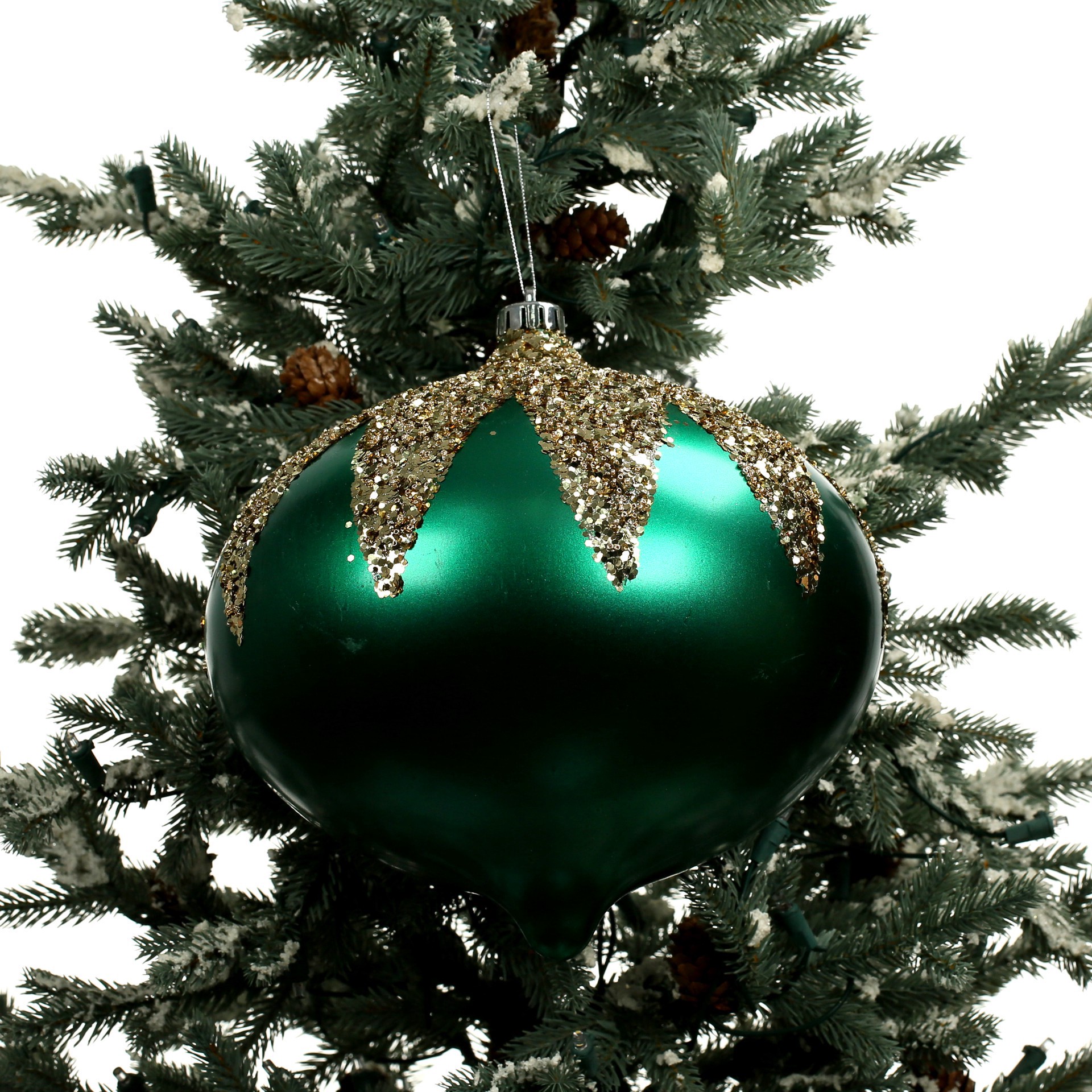 slide 2 of 2, 9.75" Green Satin & Gold Glitter Shatterproof Onion Ornament By Ashland, 9.75 in