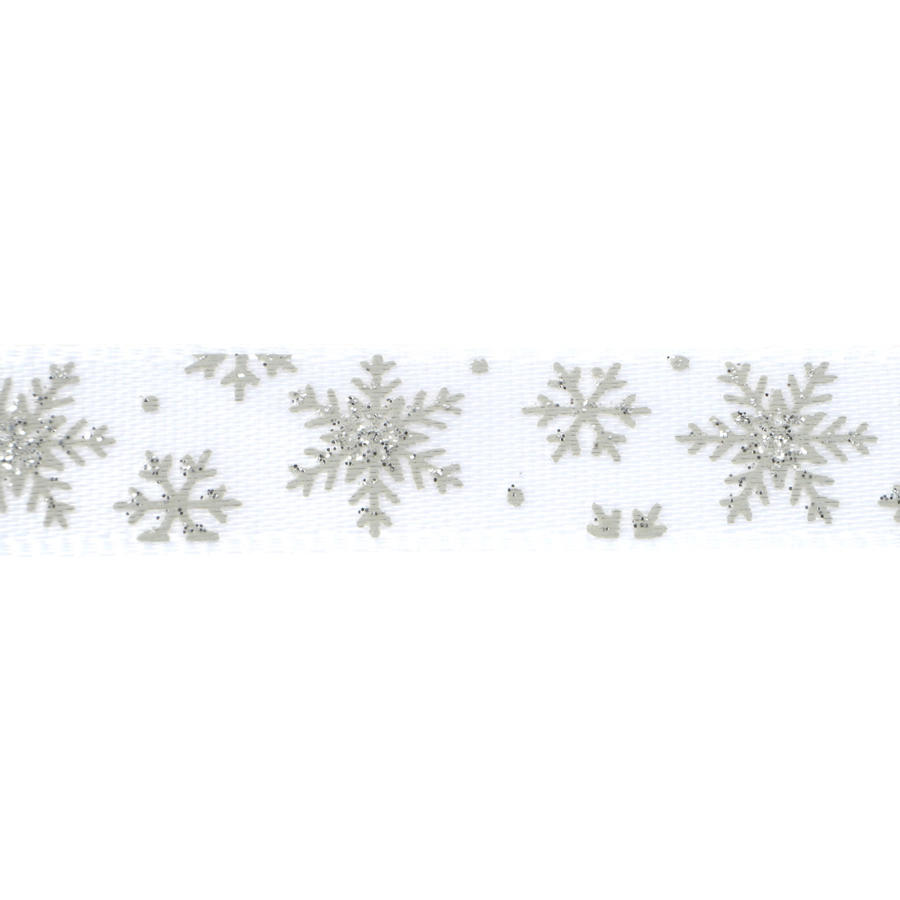 slide 3 of 3, 3/8" X 12ft. Silver Snowflake On White Ribbon By Celebrate It Christmas, 3/8 in x 12 ft