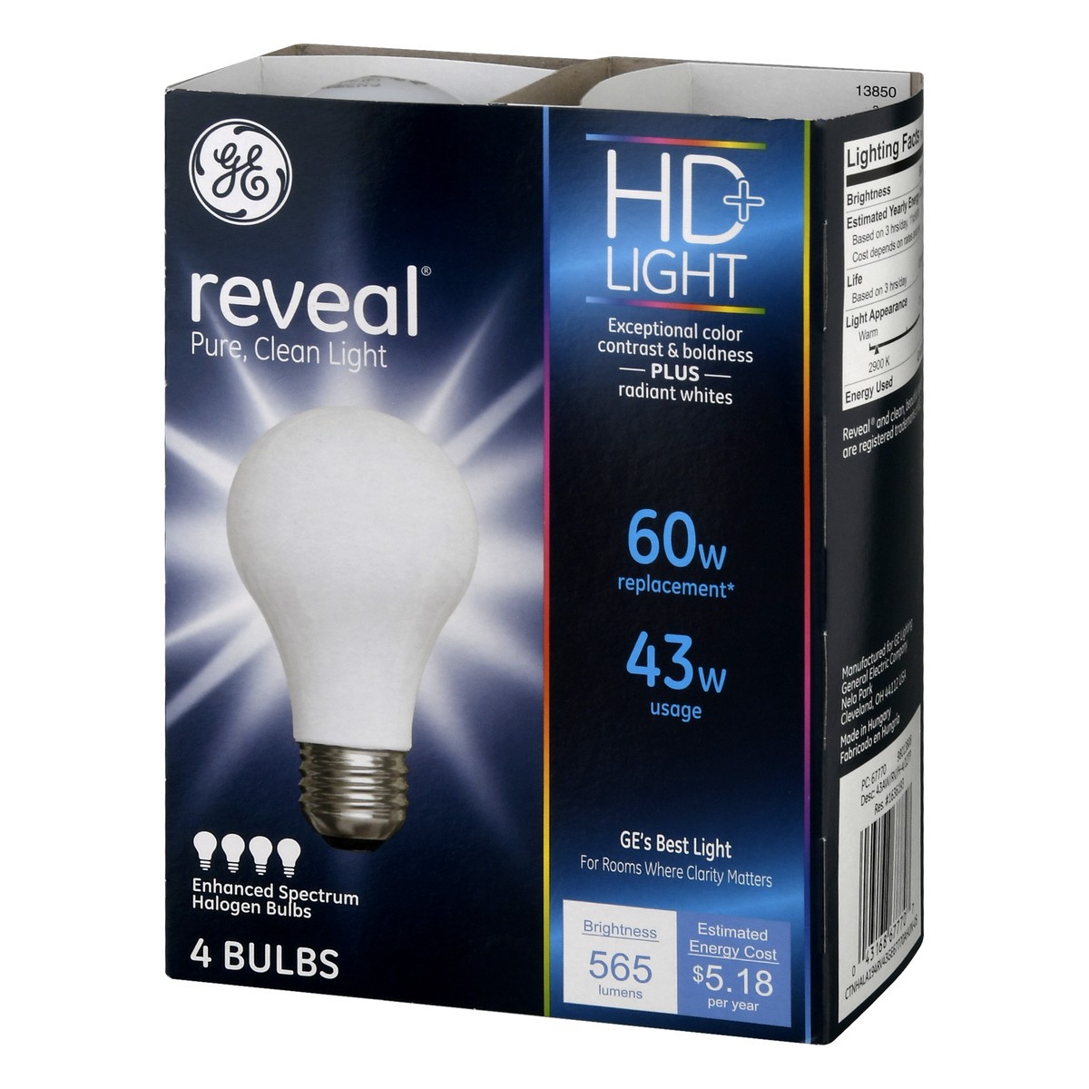 slide 3 of 9, Ge Reveal 43Watt 60Watt Enhanced Spectrum Halogen Light Bulbs, 4 ct