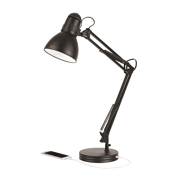 slide 1 of 1, Globe Swing Arm USB Desk Lamp Black 28, 1 ct