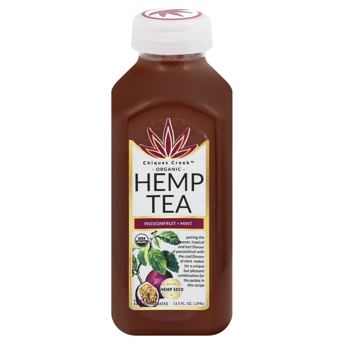 slide 1 of 1, Chiques Creek Hemp Tea, Organic, Passionfruit + Mint, 13.5 oz