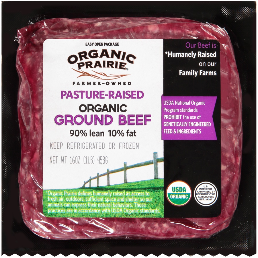 slide 1 of 6, Organic Prairie Lean Ground Beef 90% Lean 10% Fat, 16 oz