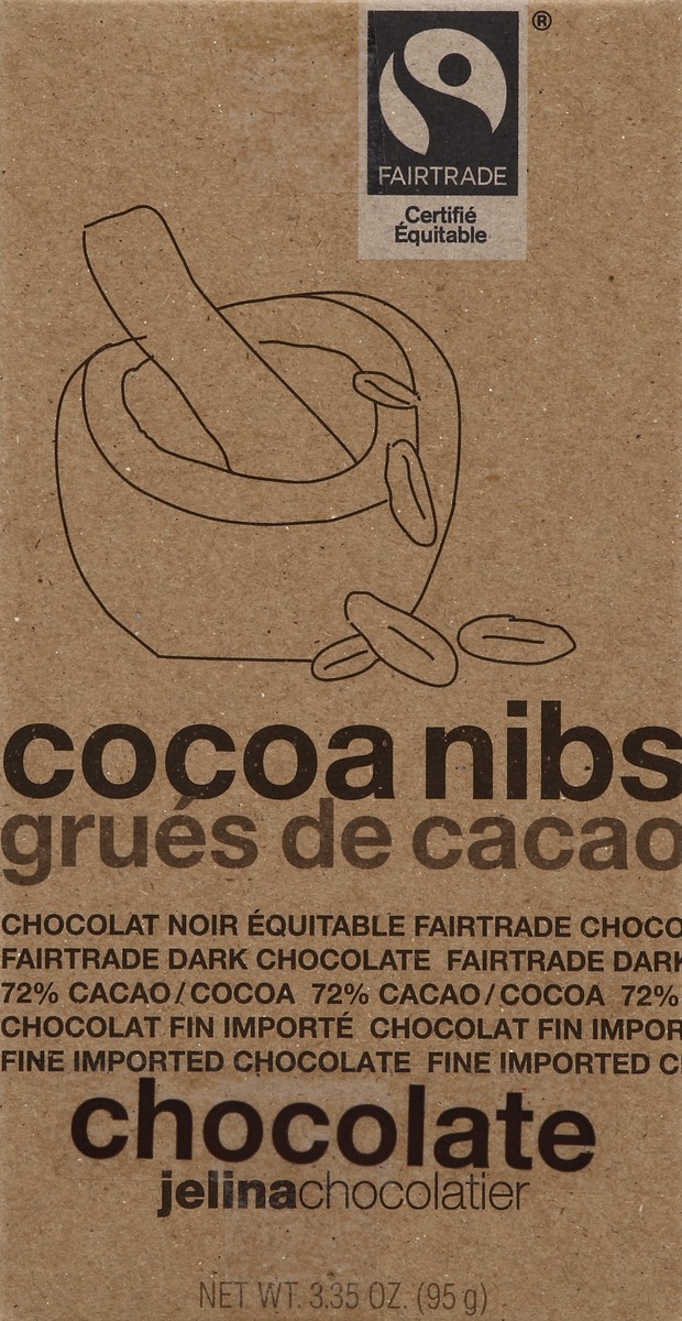 slide 5 of 5, Jelina Chocolatier Dark Chocolate, Cocoa Nibs, Cocoa 72%, 3.35 oz