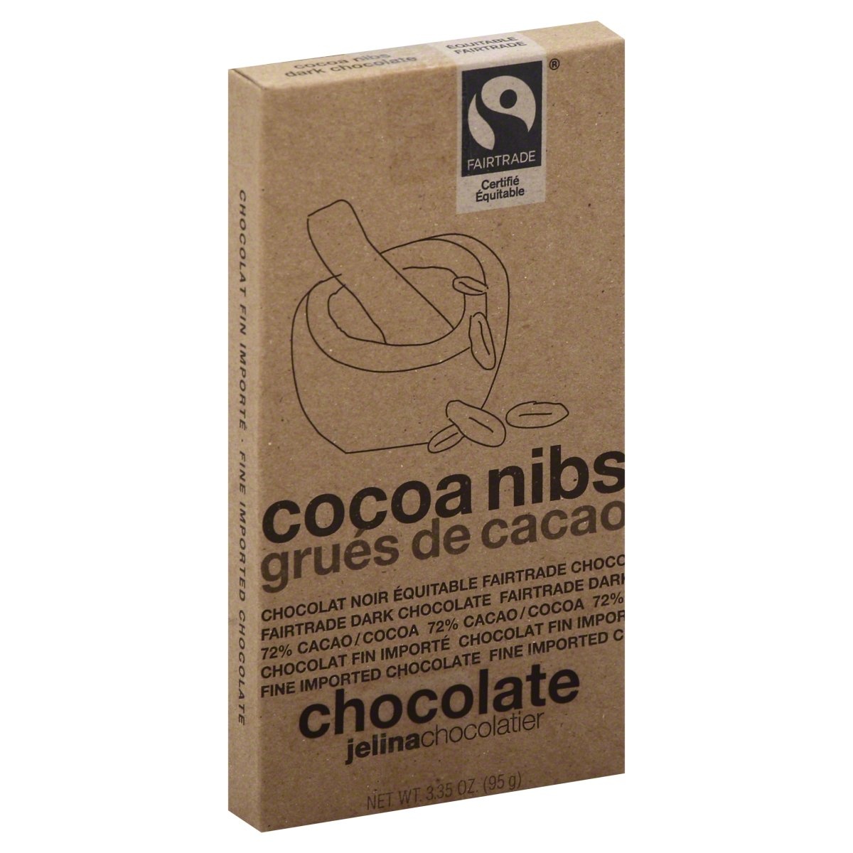 slide 1 of 5, Jelina Chocolatier Dark Chocolate, Cocoa Nibs, Cocoa 72%, 3.35 oz