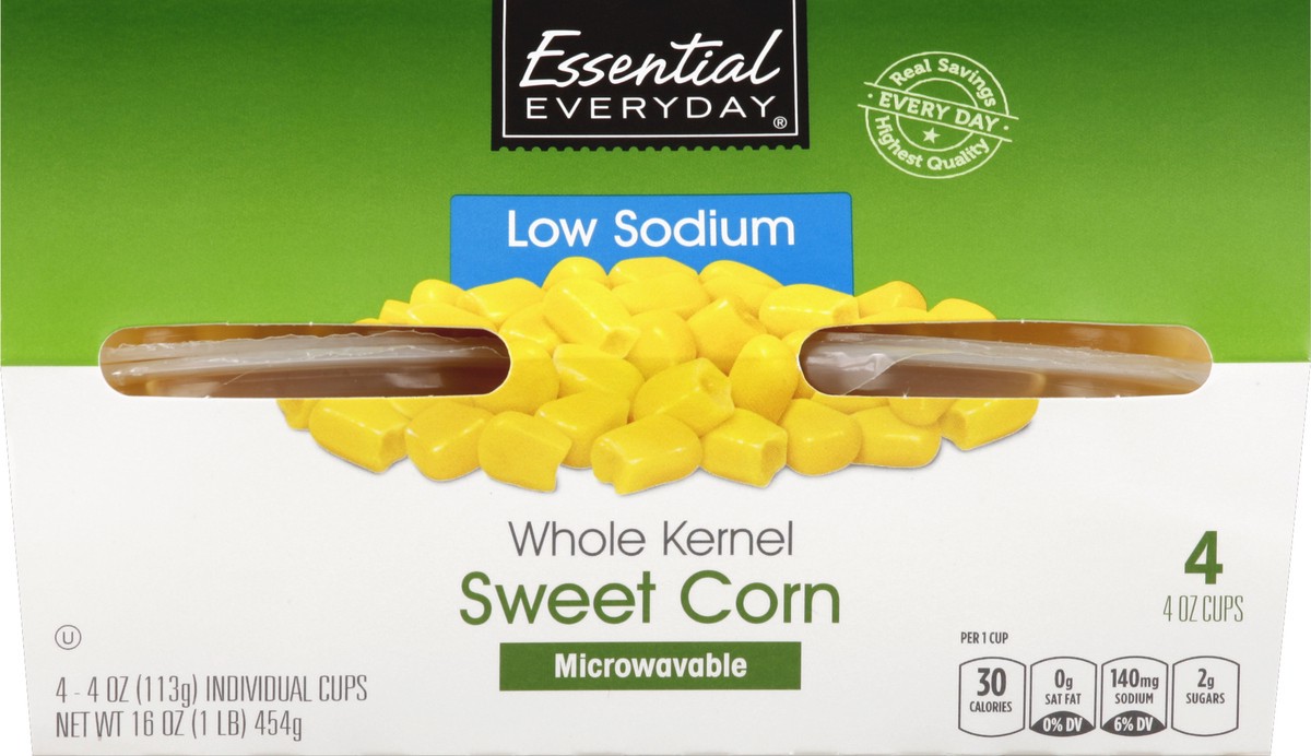 slide 6 of 6, Essential Everyday Corn, Sweet, Whole Kernel, Low Sodium, 4 ct