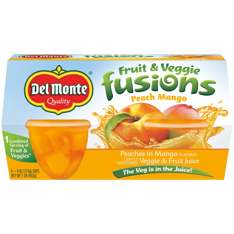 slide 1 of 4, Del Monte Fusions Diced Peaches in Mango, 4 ct; 4 oz