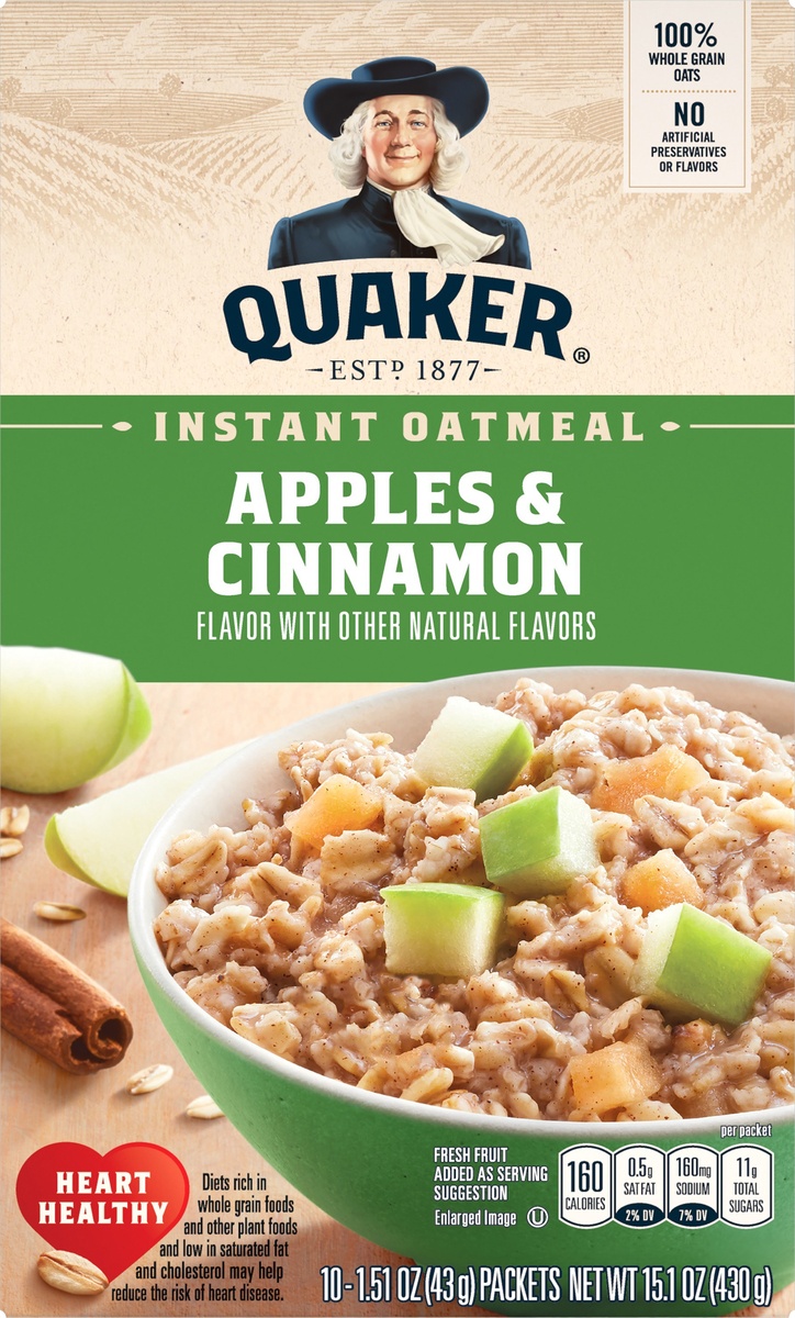 slide 5 of 6, Quaker Instant Oatmeal Apple Cinnamon, 10 ct
