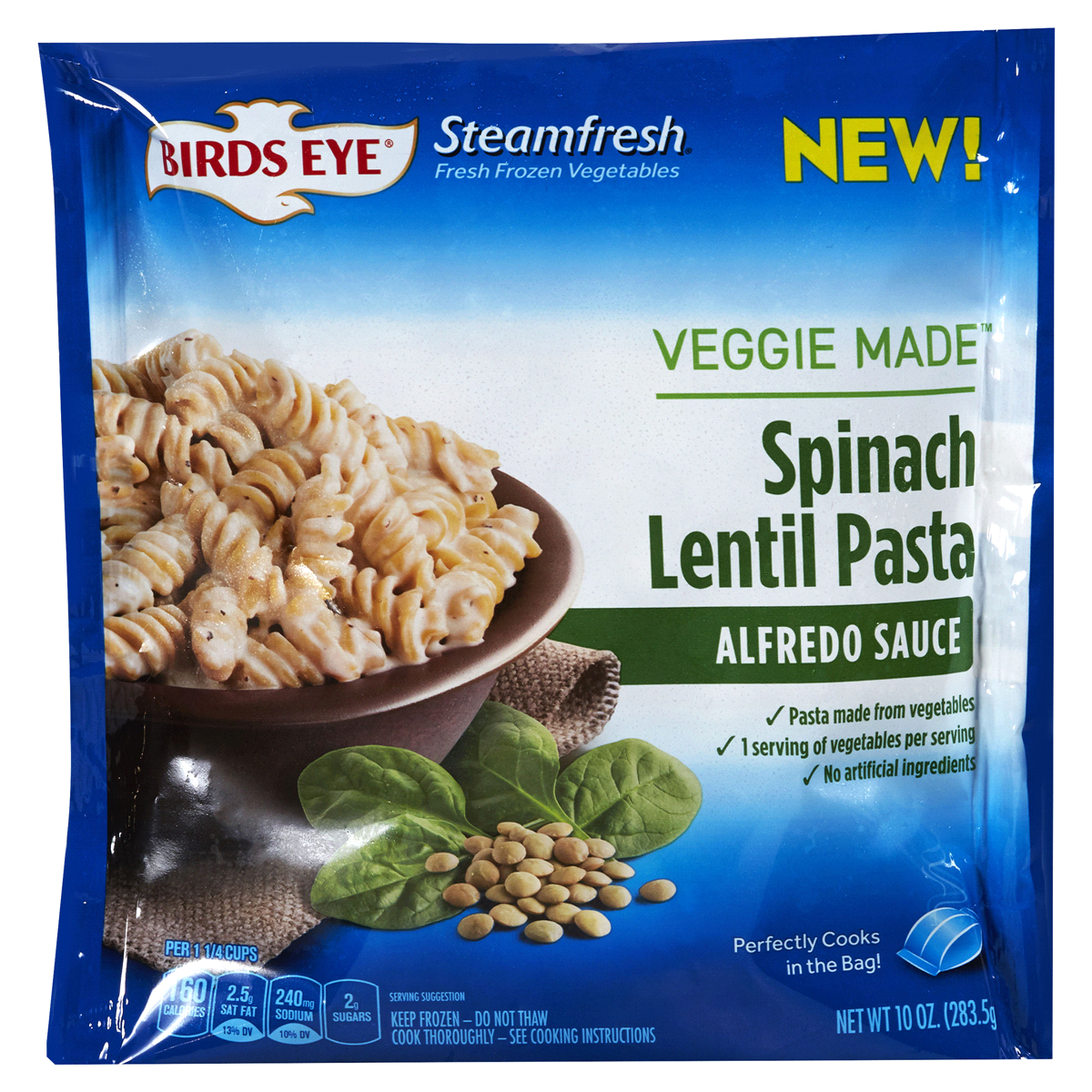 Birds Eye Frozen Spinach Lentil Veggie Pasta Rotini Alfredo - 10oz 10