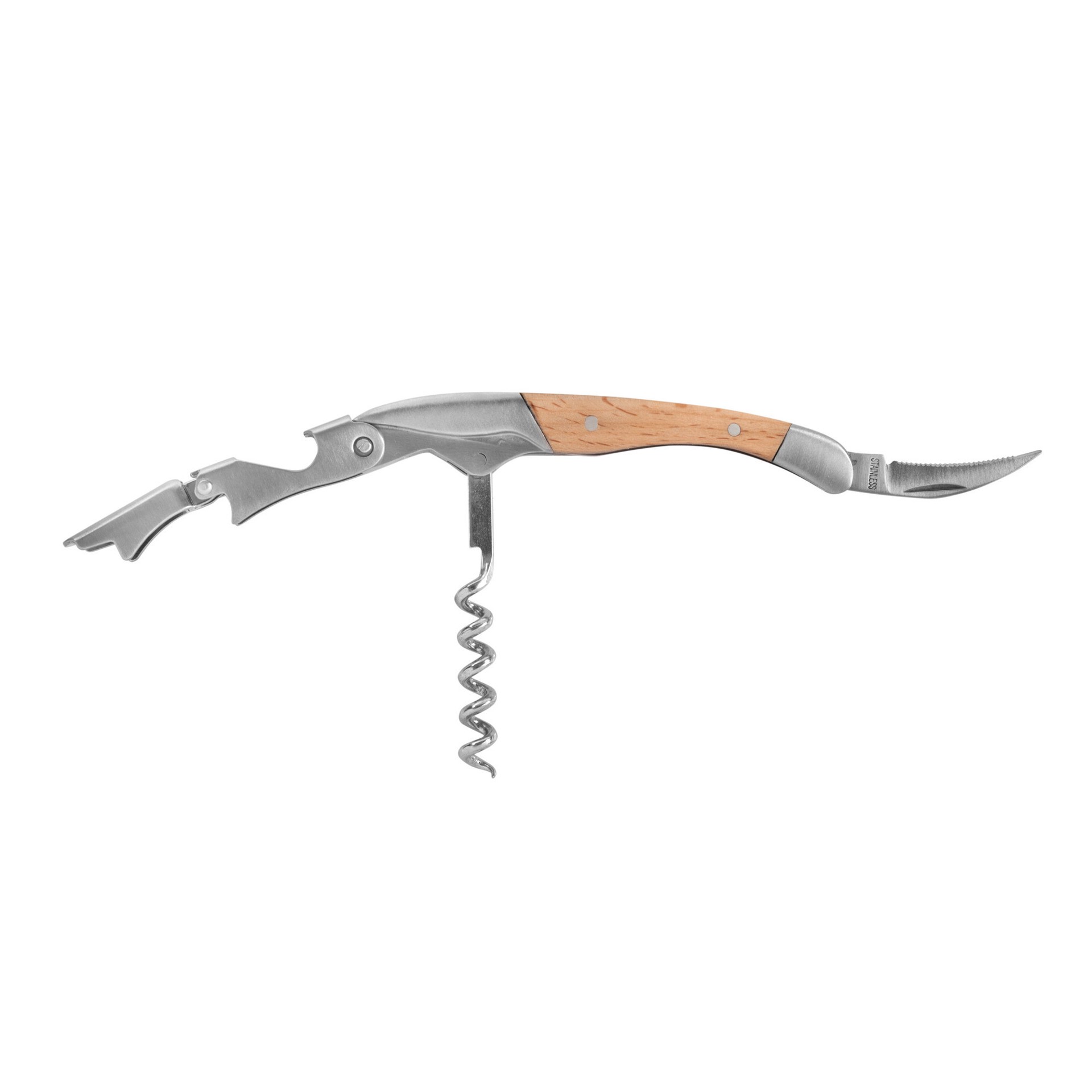 slide 3 of 5, True Timber Double Hinged Waiter's Corkscrew, Wood Handle Stainless Steel Wine Key with Foil Cutter, 1 cnt