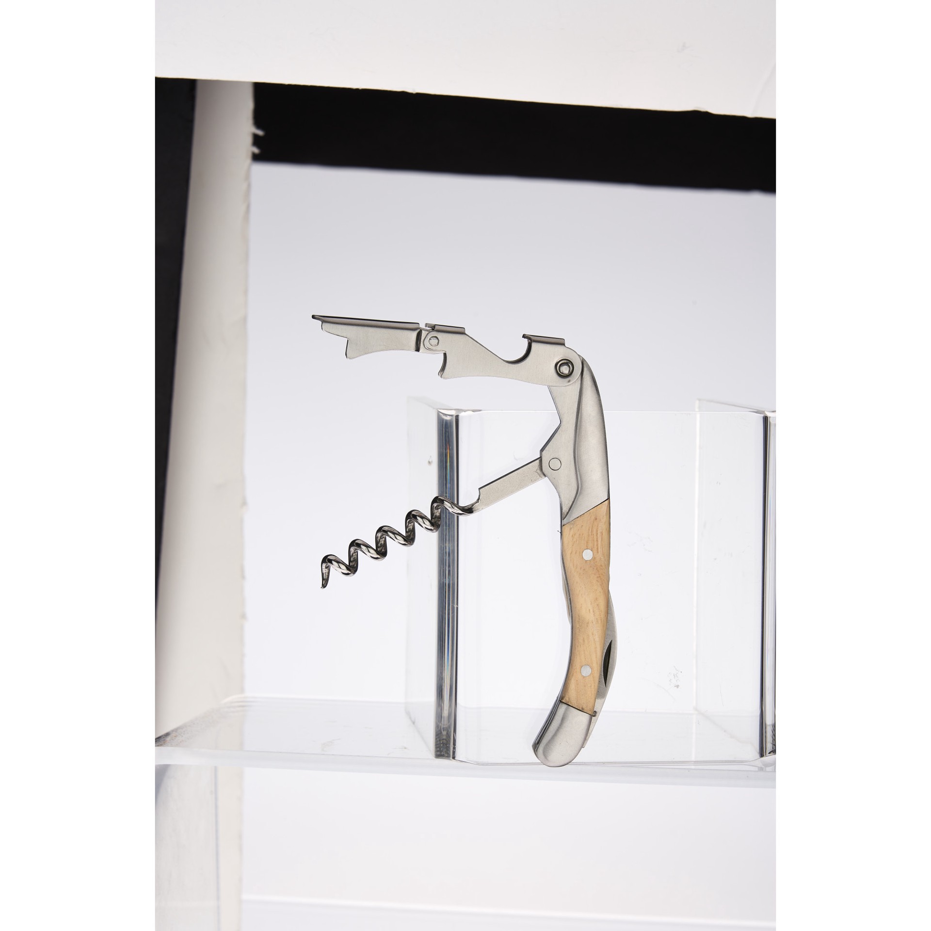 slide 4 of 5, True Timber Double Hinged Waiter's Corkscrew, Wood Handle Stainless Steel Wine Key with Foil Cutter, 1 cnt